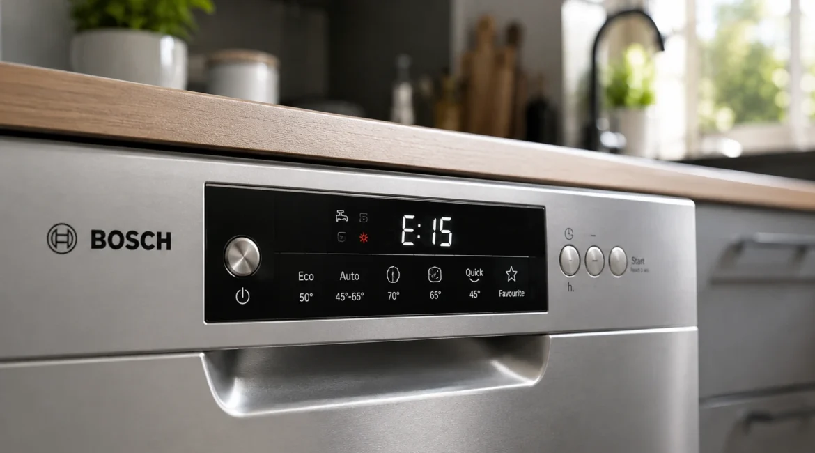 Bosch Dishwasher E15 Error - What the Flashing Tap Symbol and Water in the Base Really Mean